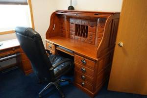 Roll Top Desk  Chair  Light  Waste Basket