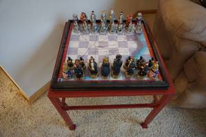 Glass TableChess Board with American Civil War Pieces