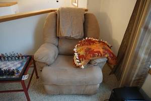 Beige RockerRecliner with 2 Blankets