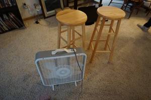 2 Wood Bar Stools  Box Fan
