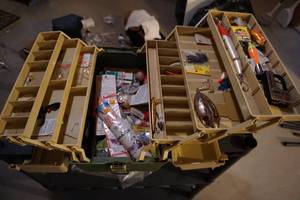 Plastic Plano Tackle Box with Lures, Bobber, Scale, Hooks