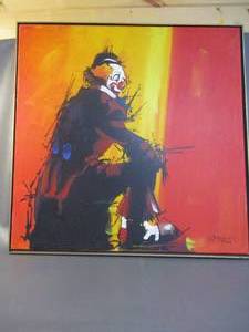 lot 18 image: Emmett Kelly Painting and Matching Decanter