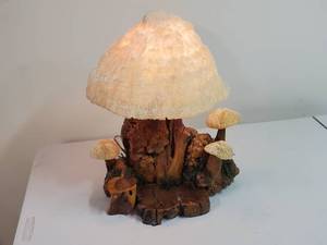 lot 33 image: Way Cool Wooden Mushroom Lamp