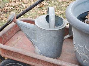 lot 147 image: Perfect Wagon for a Flower Garden with Planter & Watering Can