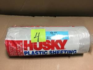 lot 4 image: HUSKY 20 ft. x 25 ft. Clear 4 mil Plastic Sheeting &nbspin good condition 