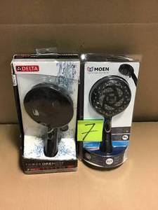 lot 7 image: Propel 5-Spray 4.5 in. Single Wall Mount Low Flow Handheld Adjustable Shower Head in Mediterranean Bronze by MOEN &nbspin good condition 