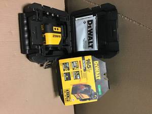 lot 19 image: 165 ft. Red Self-Leveling Cross-Line Laser Level with (3) AA Batteries & Case by DEWALT &nbspin good condition 