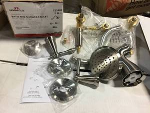lot 53 image: Oakmont 2-Handle 1-Spray Tub and Shower Faucet in Satin Nickel (Valve Included) by Design House&nbspin good condition 