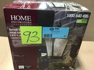 lot 93 image: Home Decorators Collection Wall Mounted Outdoor Aged Bronze Patina LED Wall Lant &nbspin good condition 