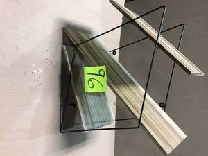 lot 96 image: Greenco Geometric Diamond Shaped 3 Tier Mounted Floating, Home Decor, Metal Wire and Rustic Wood Wall Storage Shelves &nbspin good condition 
