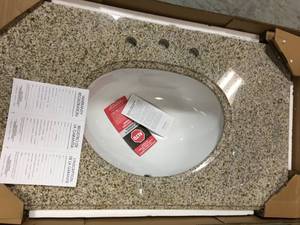 37 in. W Granite Vanity Top in Beige with White Basin in good condition