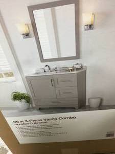 Sedgewood 36-12 in. W Bath Vanity in White with Solid Surface Technology Vanity Top in Arctic with White Sink in good condition