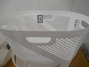 lot 14 image: (2) White Plastic Laundry Basket with Cutout Handles 40 Liter