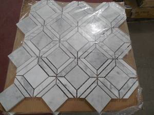 lot 30 image: (10) Carlyle Carrara White 11-18 in. x 11-18 in. x 8 mm Geometric Marble Wall and Floor Mosaic Tile