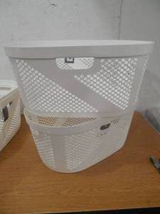 lot 13 image: (2) White Plastic Laundry Basket with Cutout Handles 40 Liter
