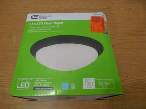 lot 83 image: 11 in. 120-Watt Equivalent Satin Bronze Integrated LED Flush Mount with Frosted White Glass Shade