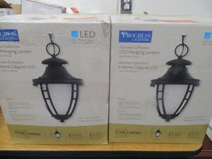 lot 85 image: (3) Fairview Collection 1-Light Outdoor Textured Black LED Hanging Lantern