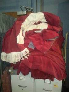 Vintage stage curtains Red with white fringe and trim.