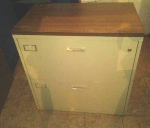 2 drawer lateral file with laminate work top.