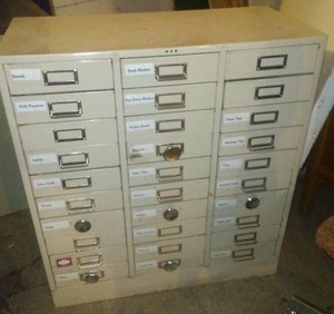 Metal 30 drawer cabinet.