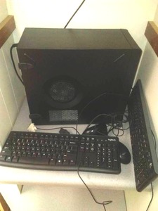Computer, Keyboards, mouses plus shelving