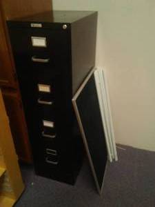 4 Drawer File Cabinet, felt board, poster frames,