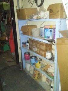 Wood Shelves, Paint and Chemicals.