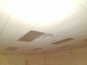 Ceiling panels, grid lighting ductwork, electrical.