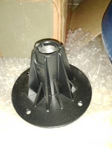 NEW 3 plastic round stools with metal riser kits - likely fit for cafeteria tables.