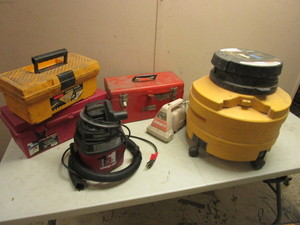 lot 207 image: SHOP-VAC 1-GALLON WETDRY VAC, AARDVAC HAND VACUUM, TOOL BOXES, GENIE WETDRY VAC