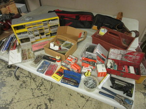 lot 229 image: ASSRTD. HARDWARE, KEYING KIT, HAND STAPLERS, PASLODE NAILS, STAPLES, TOOL BAGS, MORE
