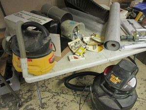 lot 234 image: ASSRTD. HOME BUILDINGSHOP SUPPLIES, ROOFING FELT, PLASTIC SHEETING, TARPS, SHOP-VAC, HANDLES, MORE