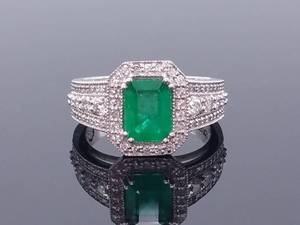 lot 1A image: Outstanding EFFY Designer Signed 2.04 Carat Natural Emerald and Diamond Ring in 14k White Gold $6424.00 MSRP