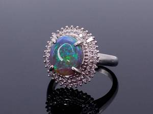lot 5 image: Magnificent 3.10 Carat Natural Opal and Diamond Estate Ring in Platinum $8,500 Retail
