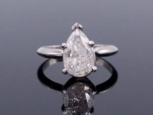 lot 8 image: 2.00 Carat Pear Shape Diamond Solitaire set in 14k White Gold Ring $14,925 Retail