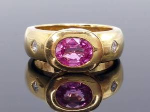 lot 10 image: 1.26 ct. Natural Ceylon Pink Sapphire & Diamond in Custom 18k Yellow Gold Ring $6900 Pre-Owned Retail