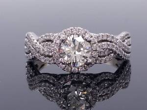 lot 14 image: Contemporary 1.00 carat 14k White Gold Diamond Engagement Ring w Overlapping Bands $4800 Pre-Owned Retail