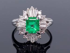 lot 15 image: Everlasting Platinum Ballerina Estate Ring, Natural Green Emerald and Diamonds 1.34 carat $5825 Pre-Owned Retail