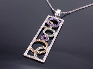 lot 25 image: Upscale Pave Diamond, Citrine, Amethyst, and Peridot Estate Necklace in 14k White Gold $3850 Retail