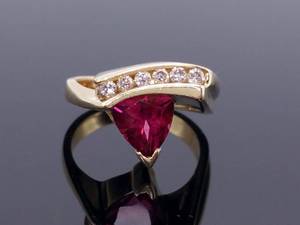 lot 26 image: Natural Tourmaline and Channel Set Diamond Estate Ring in 14k Yellow Gold $2999 Retail