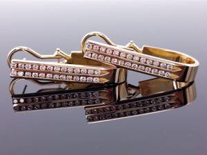 lot 27 image: Designer 1.00 Carat Channel Set Diamond Hoop Estate Earrings in 14k Yellow Gold $3875 Retail