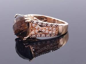 lot 27A image: Kay Jewelry LeVian Designed Signed Fancy Chocolate Quartz and Diamond Statement Ring in 14k Strawberry Gold