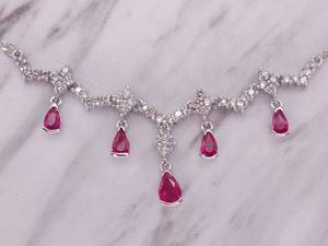 lot 31 image: Wow Elegant Natural Red Ruby and Diamond Estate Necklace in 14k White Gold $4200 Retail