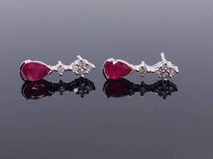 lot 31A image: Ladies Natural Ruby and Diamond Estate Drop Earrings in 14k White Gold $2150 Retail