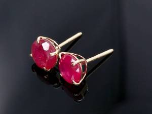 lot 33A image: 1.25 Carat Natural Ruby Estate Stud Earrings in 14k Yellow Gold $1150 Retail