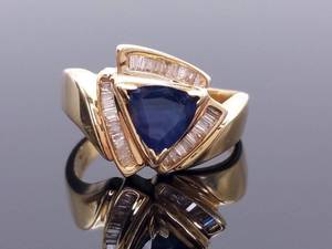 lot 34 image: Natural Sapphire and Diamond Estate Ring in 14k Yellow Gold $3575 Retail