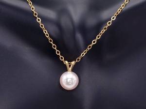 lot 36 image: Mikimoto Designer 7.3mm Akoya Pearl Estate 18 Necklace in 18k Yellow Gold $2100 Retail