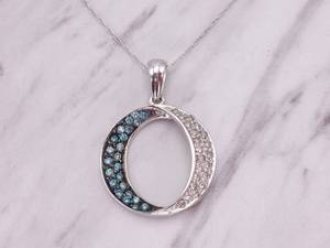 lot 37 image: Upscale O Blue and White Diamond Estate Necklace in 14k White Gold $1899 Retail