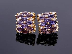 lot 40 image: Gorgeous Blue Iolite and Diamond Estate Earrings in 14k Yellow Gold $1250 Retail