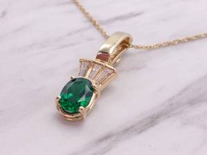 lot 43 image: Upscale 1.26 Carat Emerald and Diamond Estate Pendant in 14k Yellow Gold $2499 Retail